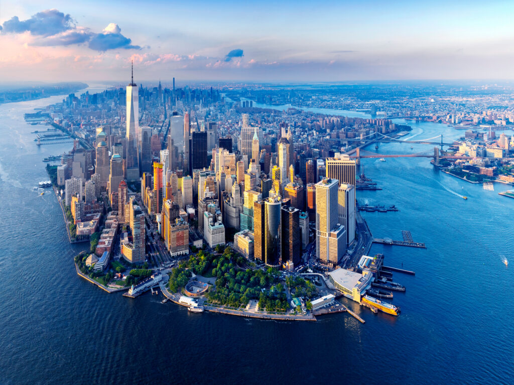 One World Tradecenter, Freedomtower Aerial View over New York City Manhattan,New York,USA